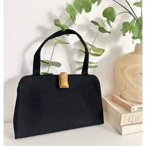 Vintage 1950’s Bobbie Jerome Black Wool Lucite Lock Purse Handbag